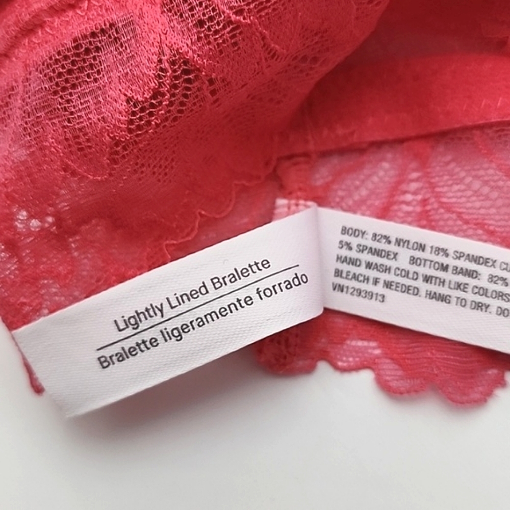 ⭐️3/ $30⭐️ Auden Lightly  Lined Lace Pink Longline Bralette Deep Plunge Sz Med - Picture 14 of 14
